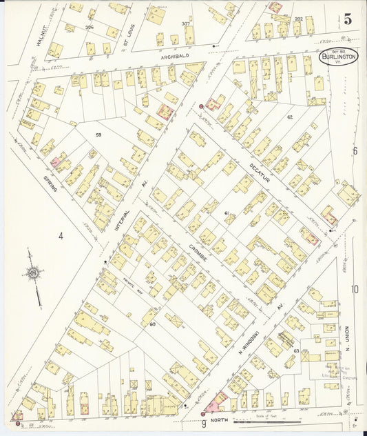 Sanborn Fire Insurance Map from Burlington, Chittenden County, Vermont (1912), Sheet #0005 - Historic Sanborn Fire Insurance Map Print, vintage old map wall art, antique decor, genealogy gift, Vermont Vermont map