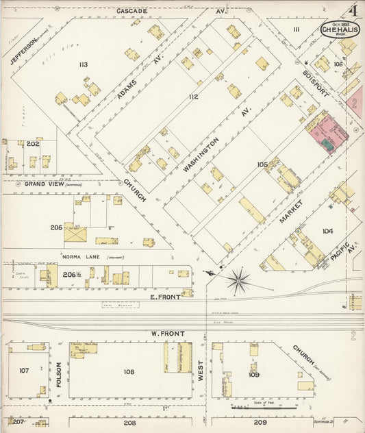 Sanborn Fire Insurance Map from Chehalis, Lewis County, Washington (1893), Sheet #0004 - Historic Sanborn Fire Insurance Map Print, vintage old map wall art, antique decor, genealogy gift, Washington Washington map