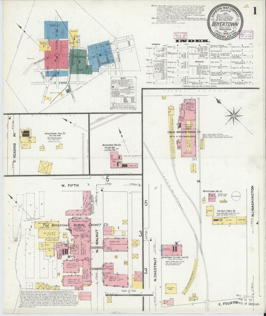 Sanborn Fire Insurance Map from Boyertown, Berks County, Pennsylvania (1909), Sheet #0001 - Historic Sanborn Fire Insurance Map Print, vintage old map wall art, antique decor, genealogy gift, Pennsylvania Pennsylvania map