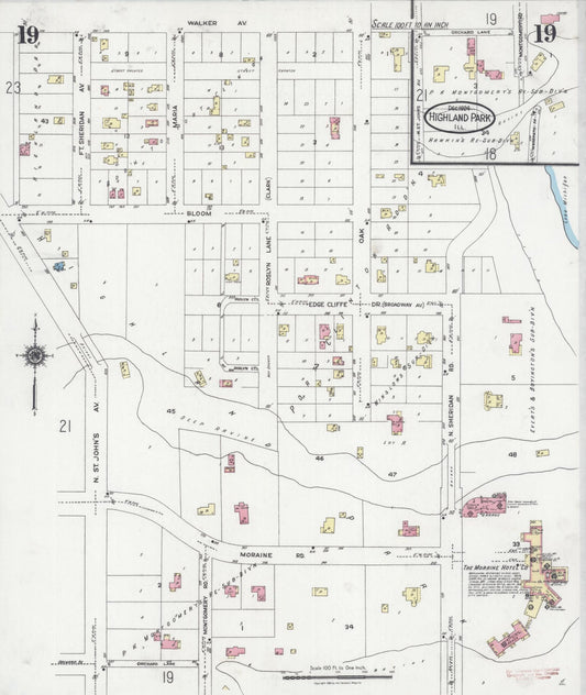 Sanborn Fire Insurance Map from Highland Park, Lake County, Illinois (1924), Sheet #0019 - Historic Sanborn Fire Insurance Map Print, vintage old map wall art, antique decor, genealogy gift, Illinois Illinois map