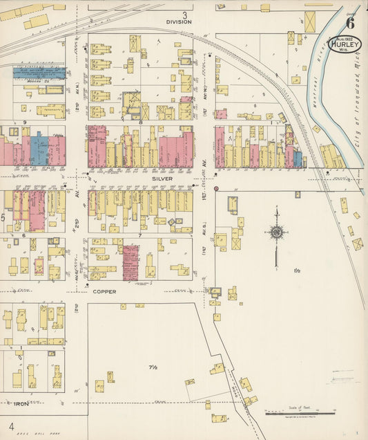 Sanborn Fire Insurance Map from Hurley, Iron County, Wisconsin (1922), Sheet #0006 - Historic Sanborn Fire Insurance Map Print, vintage old map wall art, antique decor, genealogy gift, Wisconsin Wisconsin map