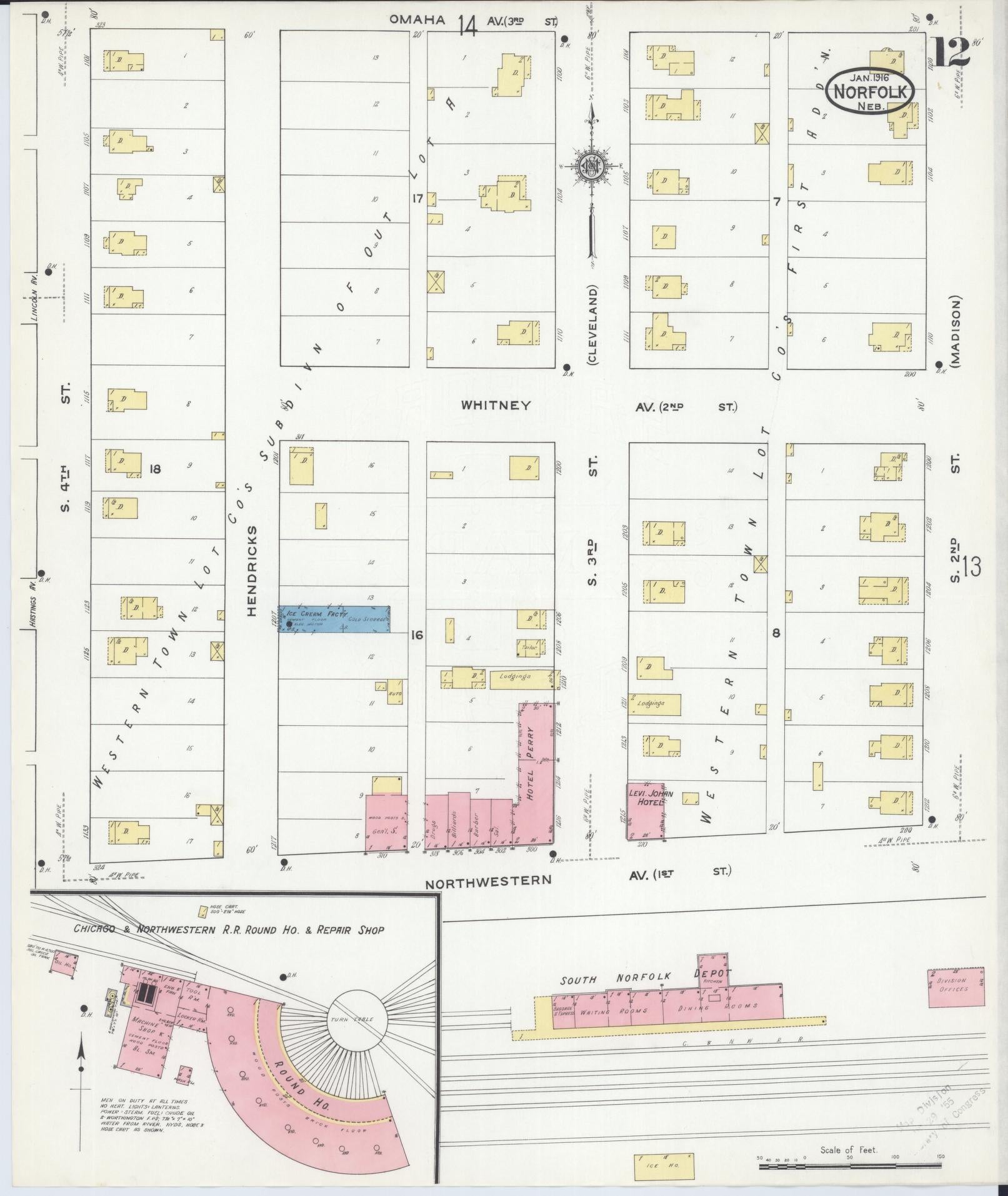 Sanborn Fire Insurance Map from Norfolk, Madison County, Nebraska (1916), Sheet #0012 - Complete Map Set gallery image, historic Sanborn map, vintage wall art, Nebraska Nebraska