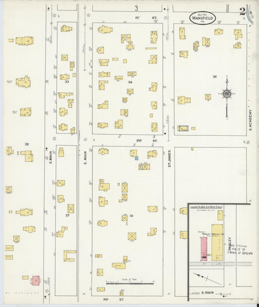 Sanborn Fire Insurance Map from Mansfield, Tioga County, Pennsylvania (1911), Sheet #0002 - Historic Sanborn Fire Insurance Map Print, vintage old map wall art, antique decor, genealogy gift, Pennsylvania Pennsylvania map