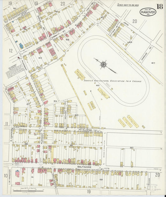 Sanborn Fire Insurance Map from Hanover, York County, Pennsylvania (1917), Sheet #0018 - Historic Sanborn Fire Insurance Map Print, vintage old map wall art, antique decor, genealogy gift, Pennsylvania Pennsylvania map