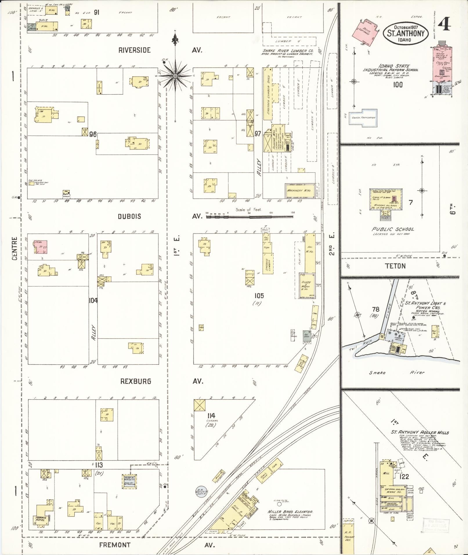 Sanborn Fire Insurance Map from Saint Anthony, Fremont County, Idaho (1907), Sheet #0004 - Complete Map Set gallery image, historic Sanborn map, vintage wall art, Idaho Idaho