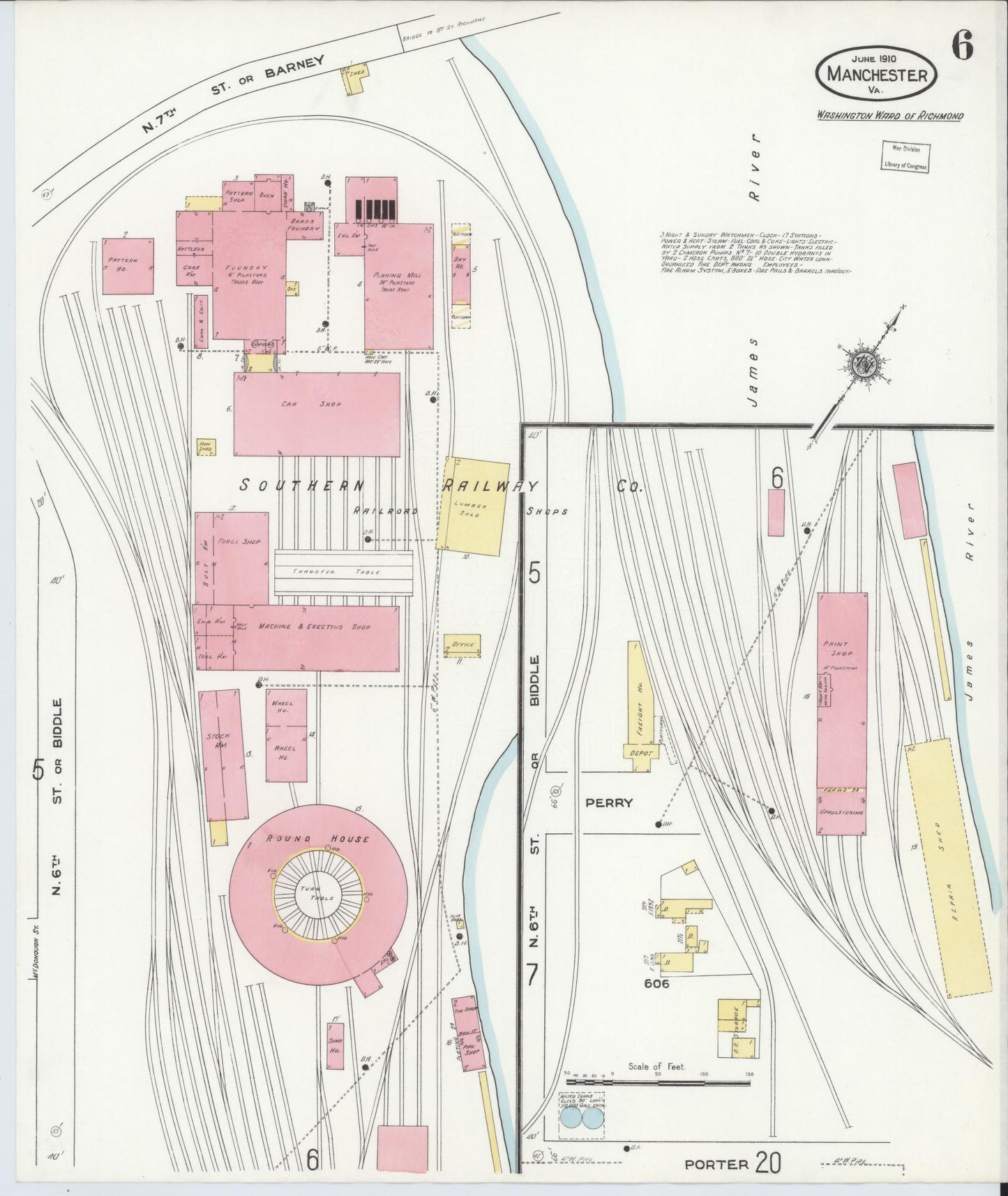 Sanborn Fire Insurance Map from Manchester, Chesterfield County, Virginia. (1910), Sheet 6 – Historic Sanborn Fire Insurance Map Print