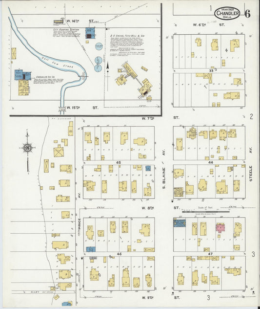 Sanborn Fire Insurance Map from Chandler, Lincoln County, Oklahoma (1920), Sheet #0006 - Historic Sanborn Fire Insurance Map Print, vintage old map wall art, antique decor, genealogy gift, Oklahoma Oklahoma map
