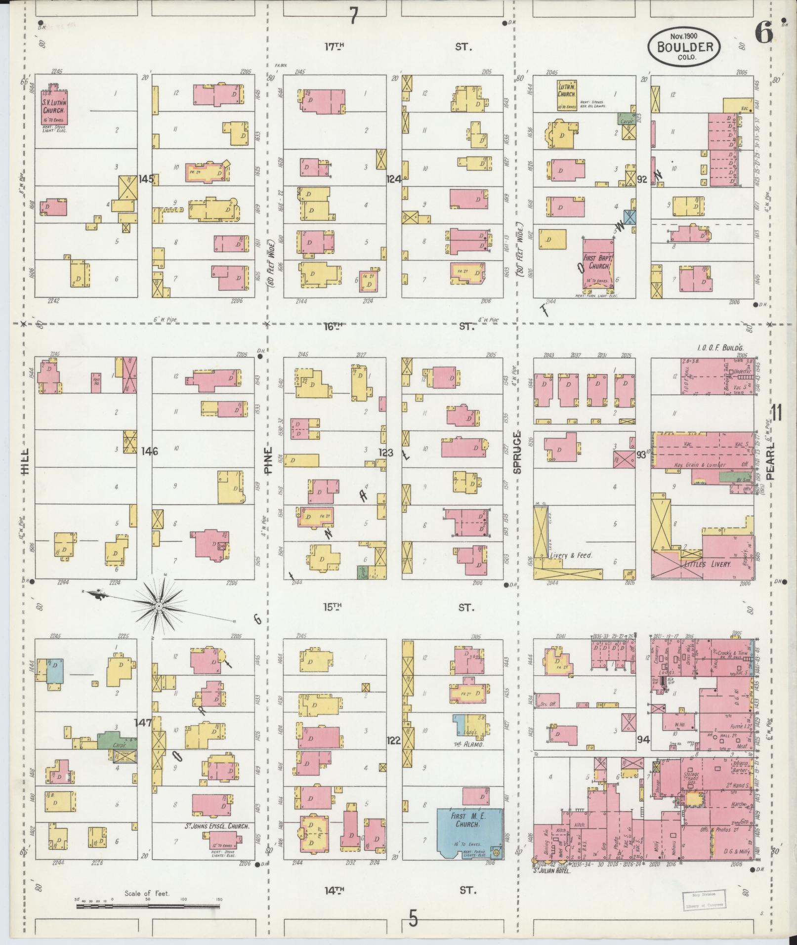 Sanborn Fire Insurance Map from Boulder, Boulder County, Colorado (1900), Sheet #0006 - Complete Map Set gallery image, historic Sanborn map, vintage wall art, Colorado Colorado