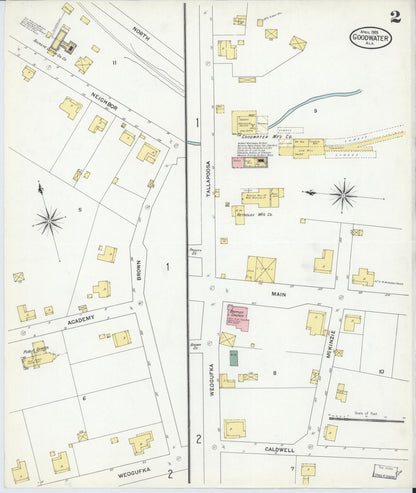 Sanborn Fire Insurance Map from Goodwater, Coosa County, Alabama (1909), Sheet #0002 - Complete Map Set gallery image, historic Sanborn map, vintage wall art, Alabama Alabama