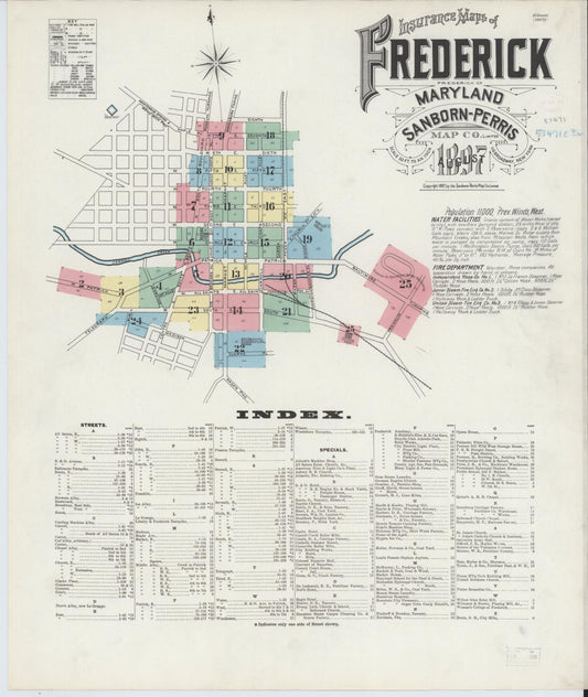 Sanborn Fire Insurance Map from Frederick, Frederick County, Maryland (1897), Sheet #0001 - Historic Sanborn Fire Insurance Map Print, vintage old map wall art, antique decor, genealogy gift, Maryland Maryland map
