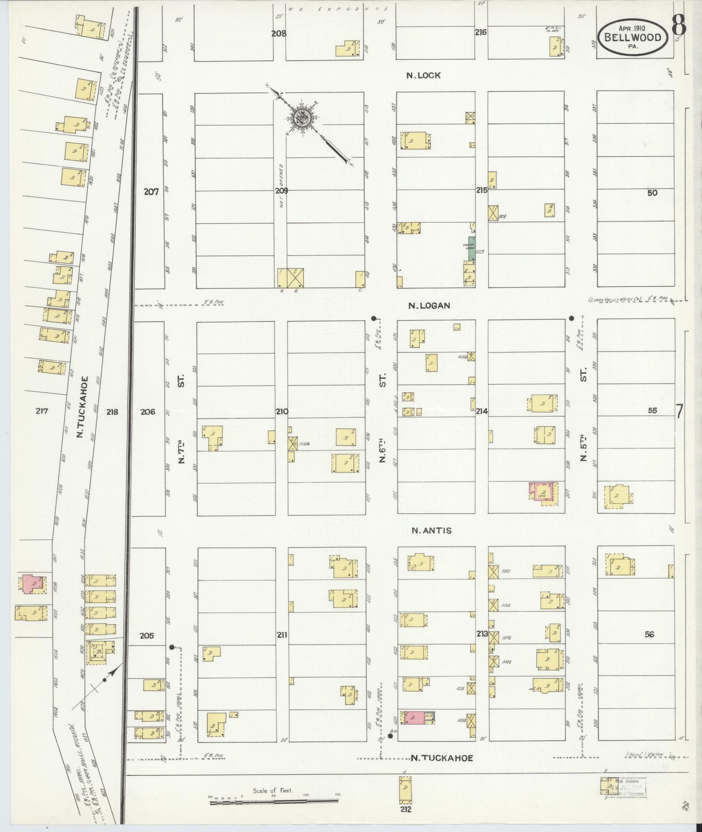 Sanborn Fire Insurance Map from Bellwood, Blair County, Pennsylvania (1910), Sheet #0008 - Historic Sanborn Fire Insurance Map Print, vintage old map wall art, antique decor, genealogy gift, Pennsylvania Pennsylvania map