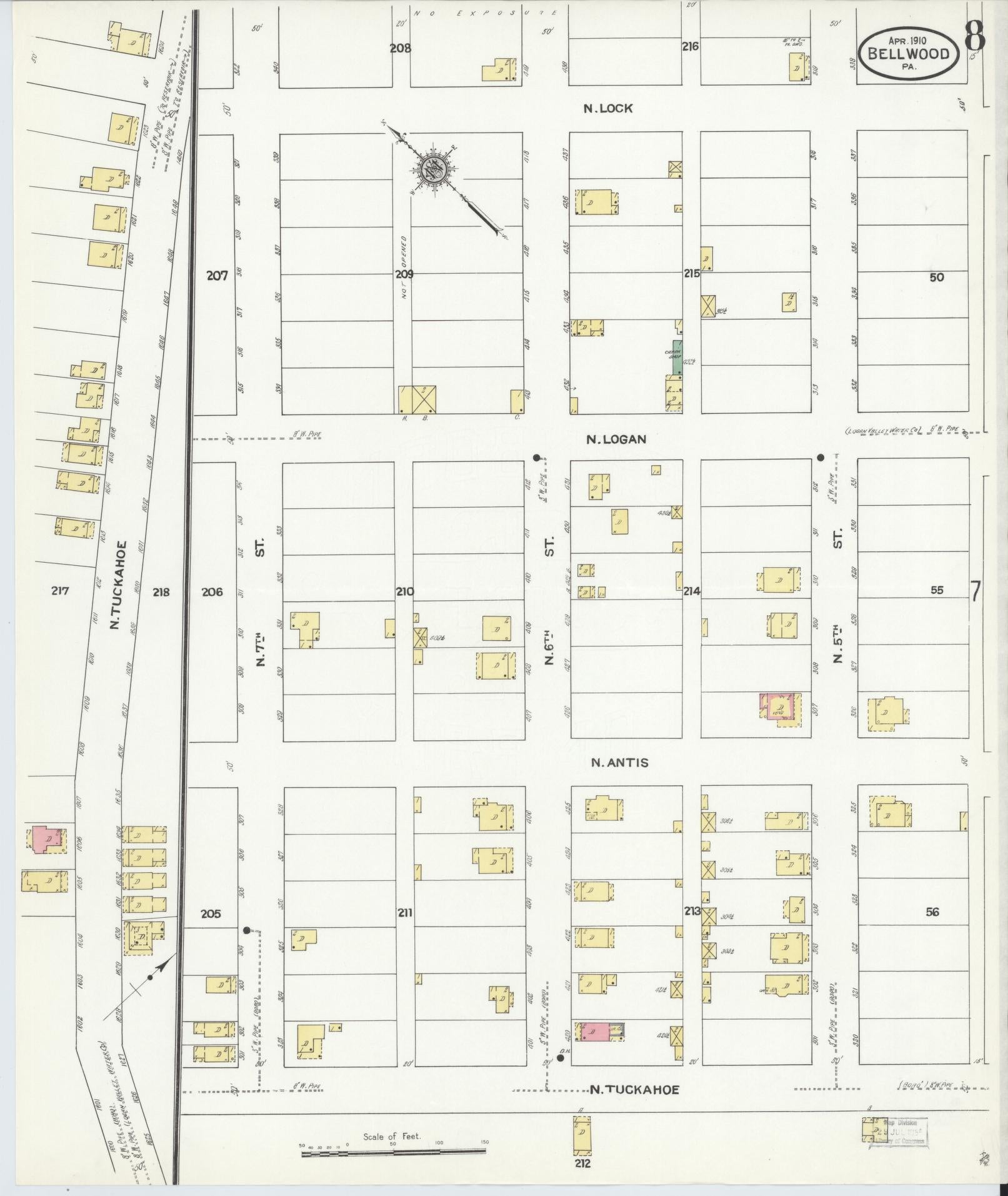 Sanborn Fire Insurance Map from Bellwood, Blair County, Pennsylvania (1910), Sheet #0008 - Historic Sanborn Fire Insurance Map Print, vintage old map wall art, antique decor, genealogy gift, Pennsylvania Pennsylvania map