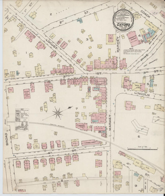 Sanborn Fire Insurance Map from Oxford, Chester County, Pennsylvania (1886), Sheet #0001 - Historic Sanborn Fire Insurance Map Print, vintage old map wall art, antique decor, genealogy gift, Pennsylvania Pennsylvania map