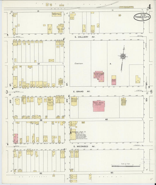 Sanborn Fire Insurance Map from Tower City, Schuylkill County, Pennsylvania (1911), Sheet #0004 - Historic Sanborn Fire Insurance Map Print, vintage old map wall art, antique decor, genealogy gift, Pennsylvania Pennsylvania map