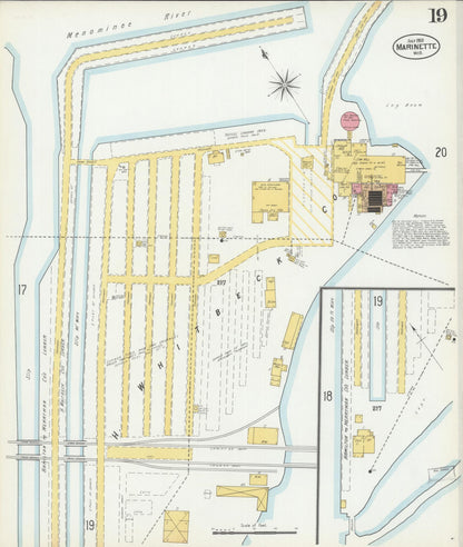 Sanborn Fire Insurance Map from Marinette, Marinette County, Wisconsin (1901), Sheet #0019 - Historic Sanborn Fire Insurance Map Print, vintage old map wall art, antique decor, genealogy gift, Wisconsin Wisconsin map