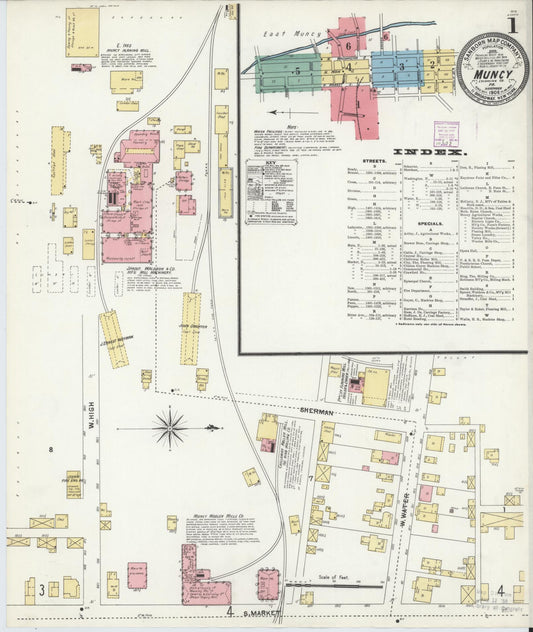 Sanborn Fire Insurance Map from Muncy, Lycoming County, Pennsylvania (1906), Sheet #0001 - Historic Sanborn Fire Insurance Map Print, vintage old map wall art, antique decor, genealogy gift, Pennsylvania Pennsylvania map
