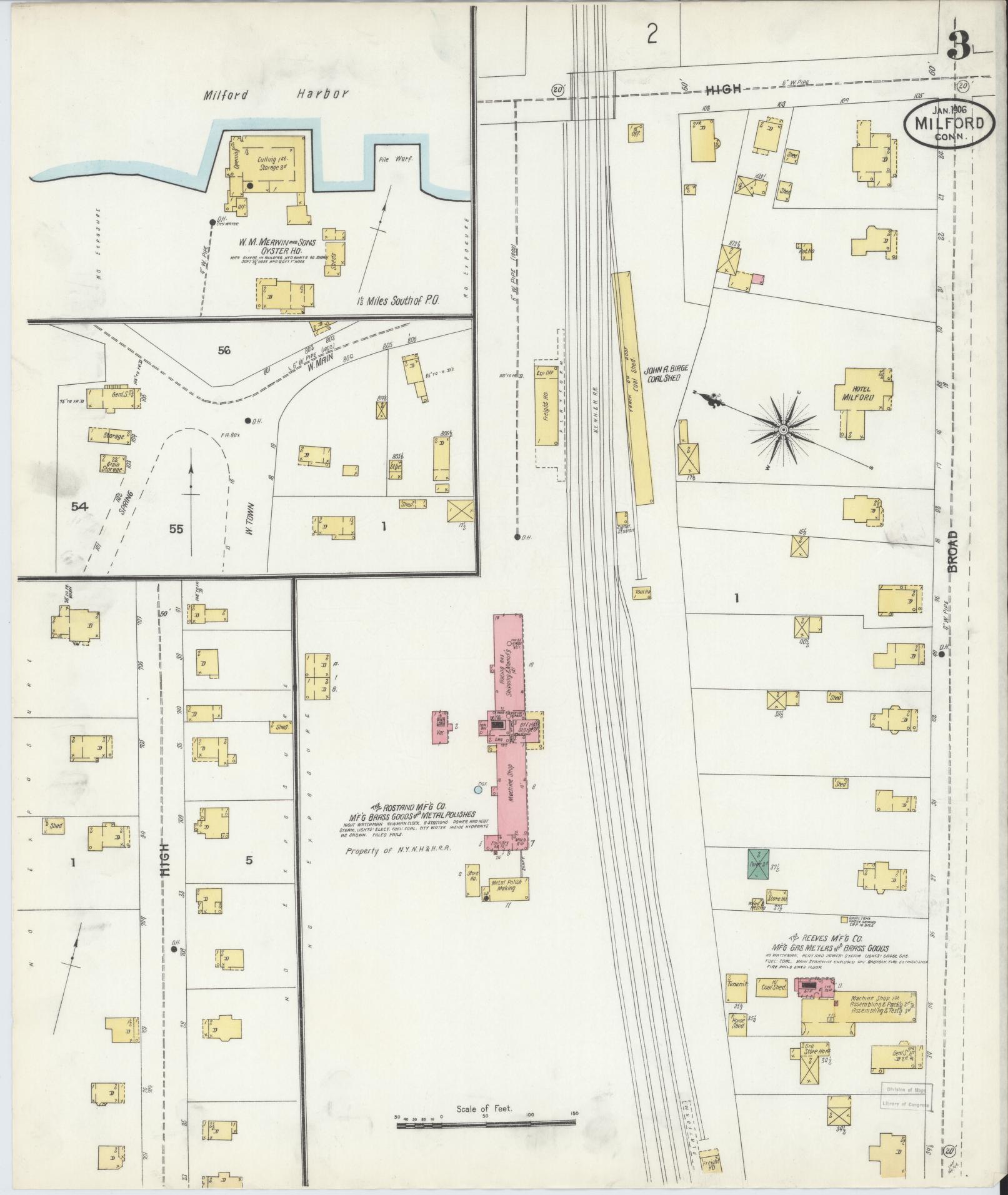 Sanborn Fire Insurance Map from Milford, New Haven County, Connecticut (1906), Sheet #0003 - Complete Map Set gallery image, historic Sanborn map, vintage wall art, Connecticut Connecticut