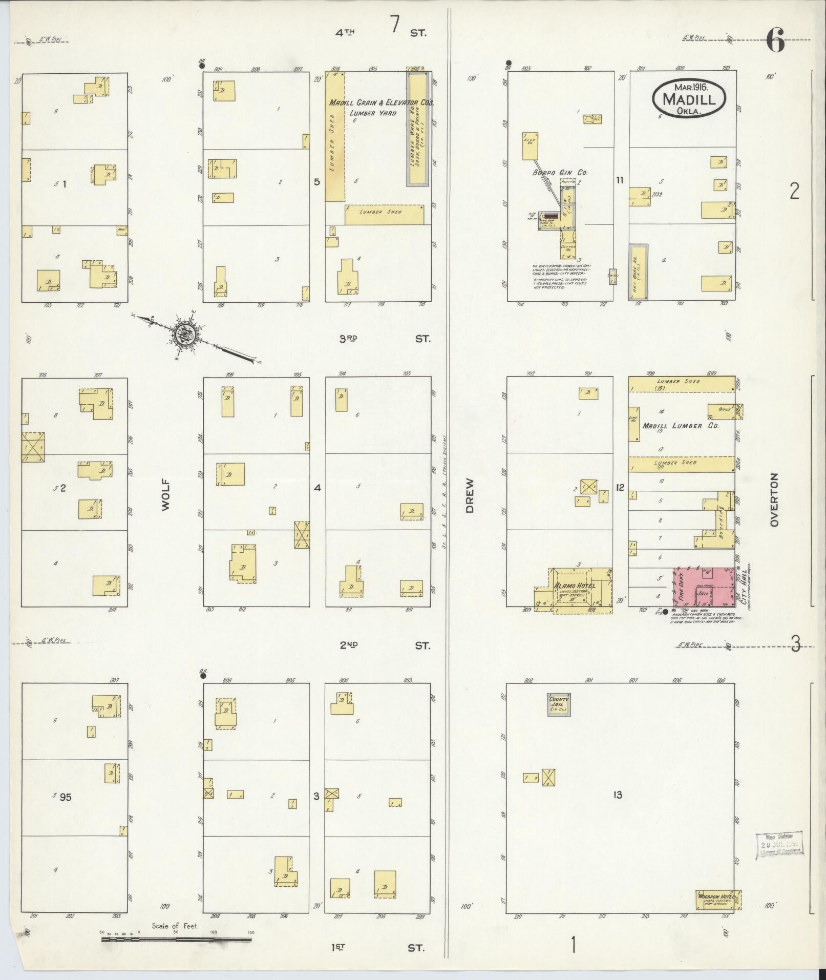 Sanborn Fire Insurance Map from Madill, Marshall County, Oklahoma (1916), Sheet #0006 - Historic Sanborn Fire Insurance Map Print, vintage old map wall art, antique decor, genealogy gift, Oklahoma Oklahoma map