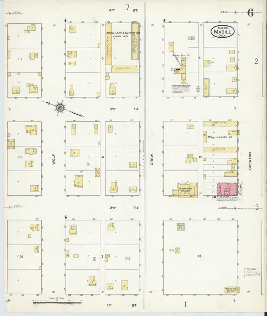 Sanborn Fire Insurance Map from Madill, Marshall County, Oklahoma (1916), Sheet #0006 - Historic Sanborn Fire Insurance Map Print, vintage old map wall art, antique decor, genealogy gift, Oklahoma Oklahoma map