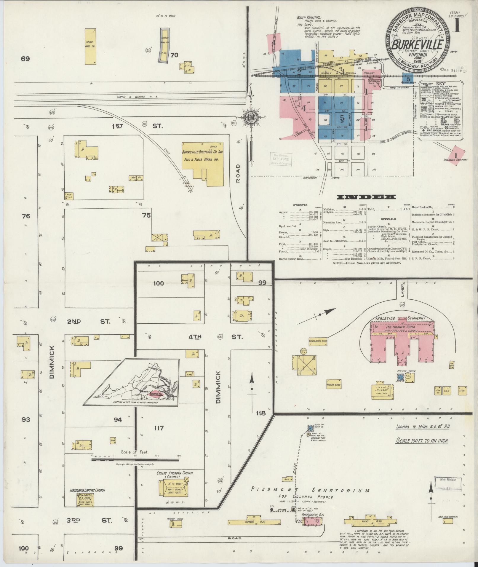 Sanborn Fire Insurance Map from Burkeville, Nottoway County, Virginia. (1921) – Historic Sanborn Fire Insurance Map Print