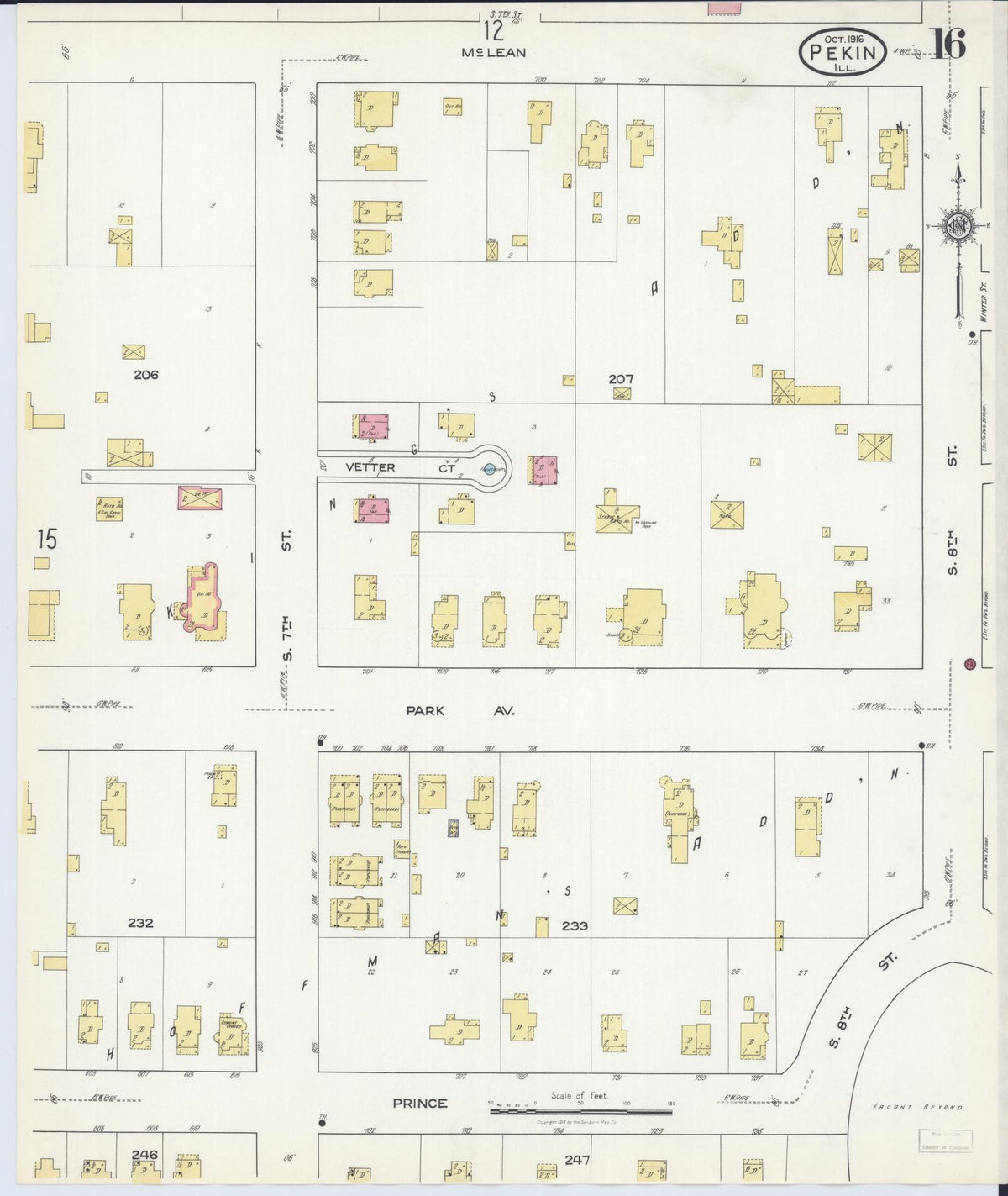 Sanborn Fire Insurance Map from Pekin, Tazewell County, Illinois (1916), Sheet #0016 - Complete Map Set gallery image, historic Sanborn map, vintage wall art, Illinois Illinois