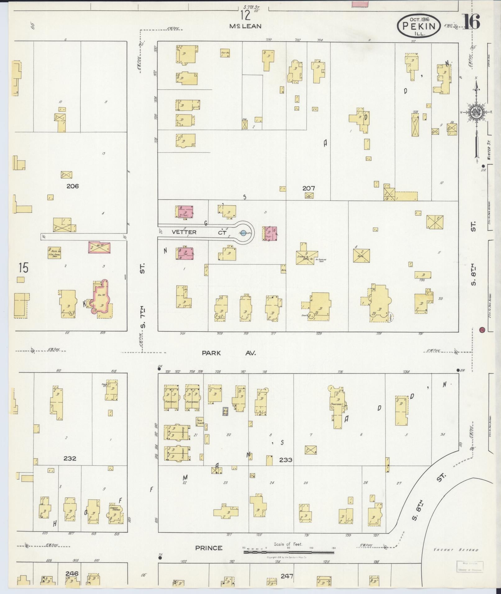Sanborn Fire Insurance Map from Pekin, Tazewell County, Illinois (1916), Sheet #0016 - Complete Map Set gallery image, historic Sanborn map, vintage wall art, Illinois Illinois