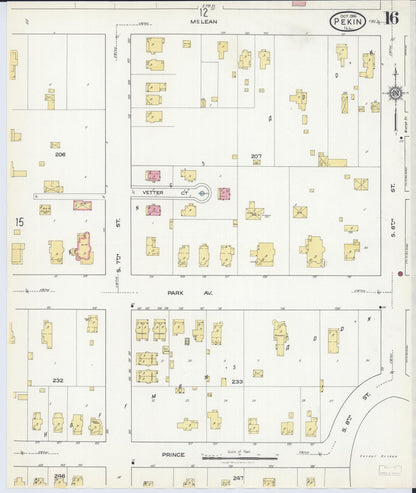 Sanborn Fire Insurance Map from Pekin, Tazewell County, Illinois (1916), Sheet #0016 - Complete Map Set gallery image, historic Sanborn map, vintage wall art, Illinois Illinois