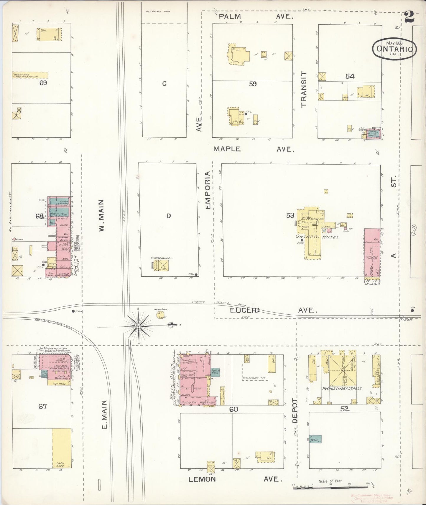Sanborn Fire Insurance Map from Ontario, San Bernardino County, California (1893), Sheet #0002 - Historic Sanborn Fire Insurance Map Print, vintage old map wall art, antique decor, genealogy gift, California California map
