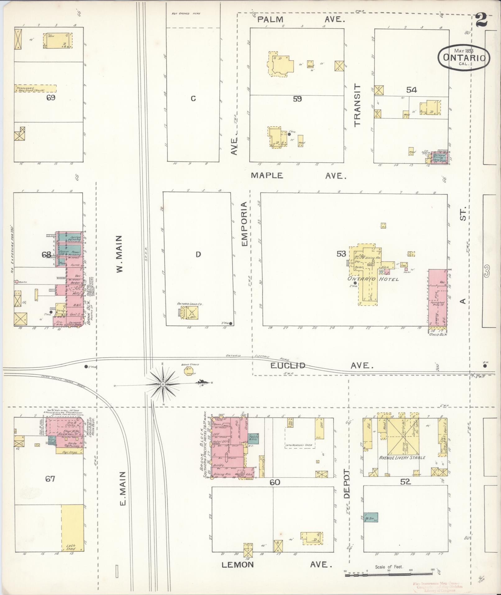Sanborn Fire Insurance Map from Ontario, San Bernardino County, California (1893), Sheet #0002 - Historic Sanborn Fire Insurance Map Print, vintage old map wall art, antique decor, genealogy gift, California California map