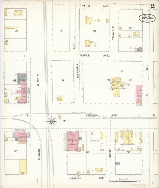 Sanborn Fire Insurance Map from Ontario, San Bernardino County, California (1893), Sheet #0002 - Historic Sanborn Fire Insurance Map Print, vintage old map wall art, antique decor, genealogy gift, California California map