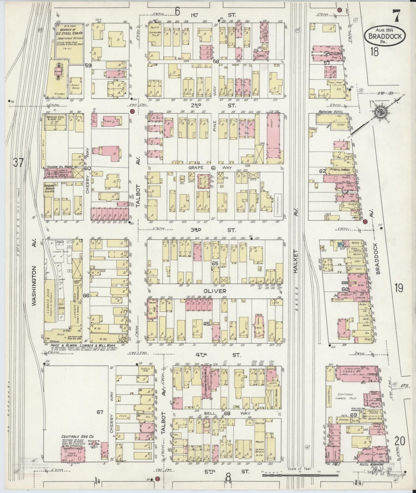 Sanborn Fire Insurance Map from Braddock, Allegheny County, Pennsylvania (1914), Sheet #0007 - Historic Sanborn Fire Insurance Map Print, vintage old map wall art, antique decor, genealogy gift, Pennsylvania Pennsylvania map