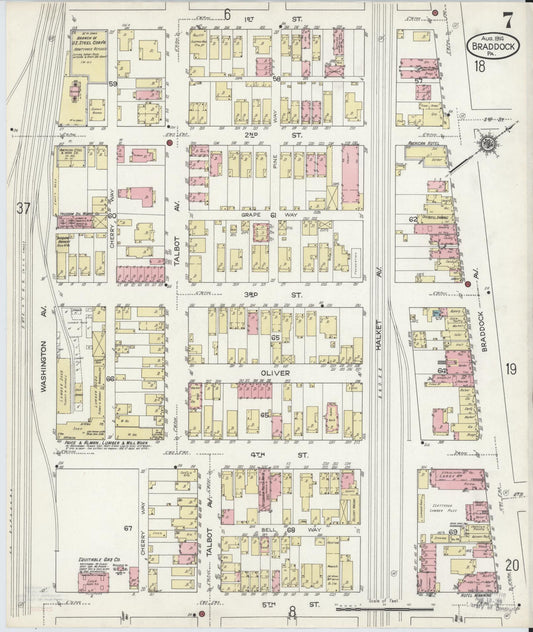 Sanborn Fire Insurance Map from Braddock, Allegheny County, Pennsylvania (1914), Sheet #0007 - Historic Sanborn Fire Insurance Map Print, vintage old map wall art, antique decor, genealogy gift, Pennsylvania Pennsylvania map