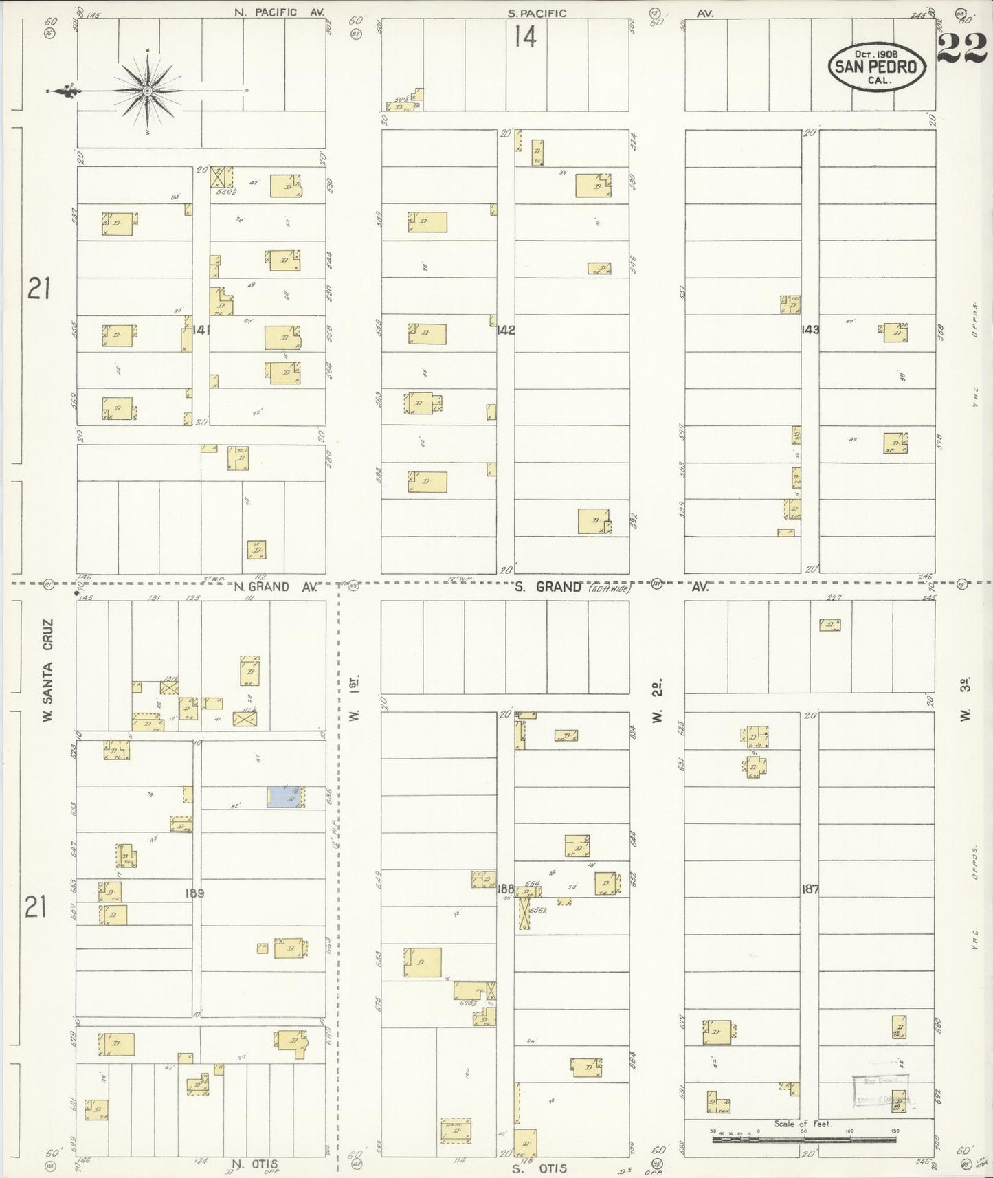 Sanborn Fire Insurance Map from San Pedro, Los Angeles County, California (1908), Sheet #0022 - Complete Map Set gallery image, historic Sanborn map, vintage wall art, California California