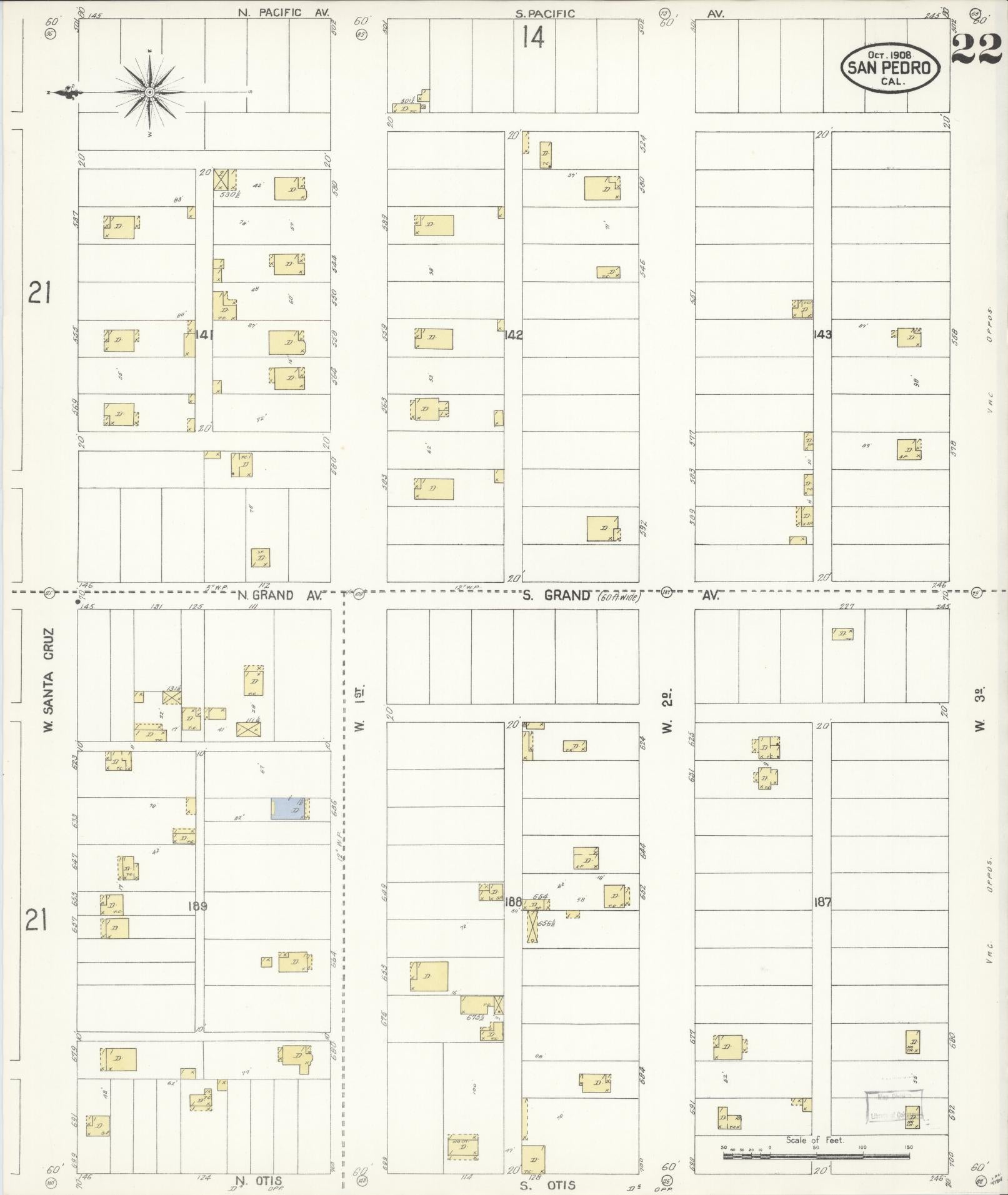 Sanborn Fire Insurance Map from San Pedro, Los Angeles County, California (1908), Sheet #0022 - Complete Map Set gallery image, historic Sanborn map, vintage wall art, California California
