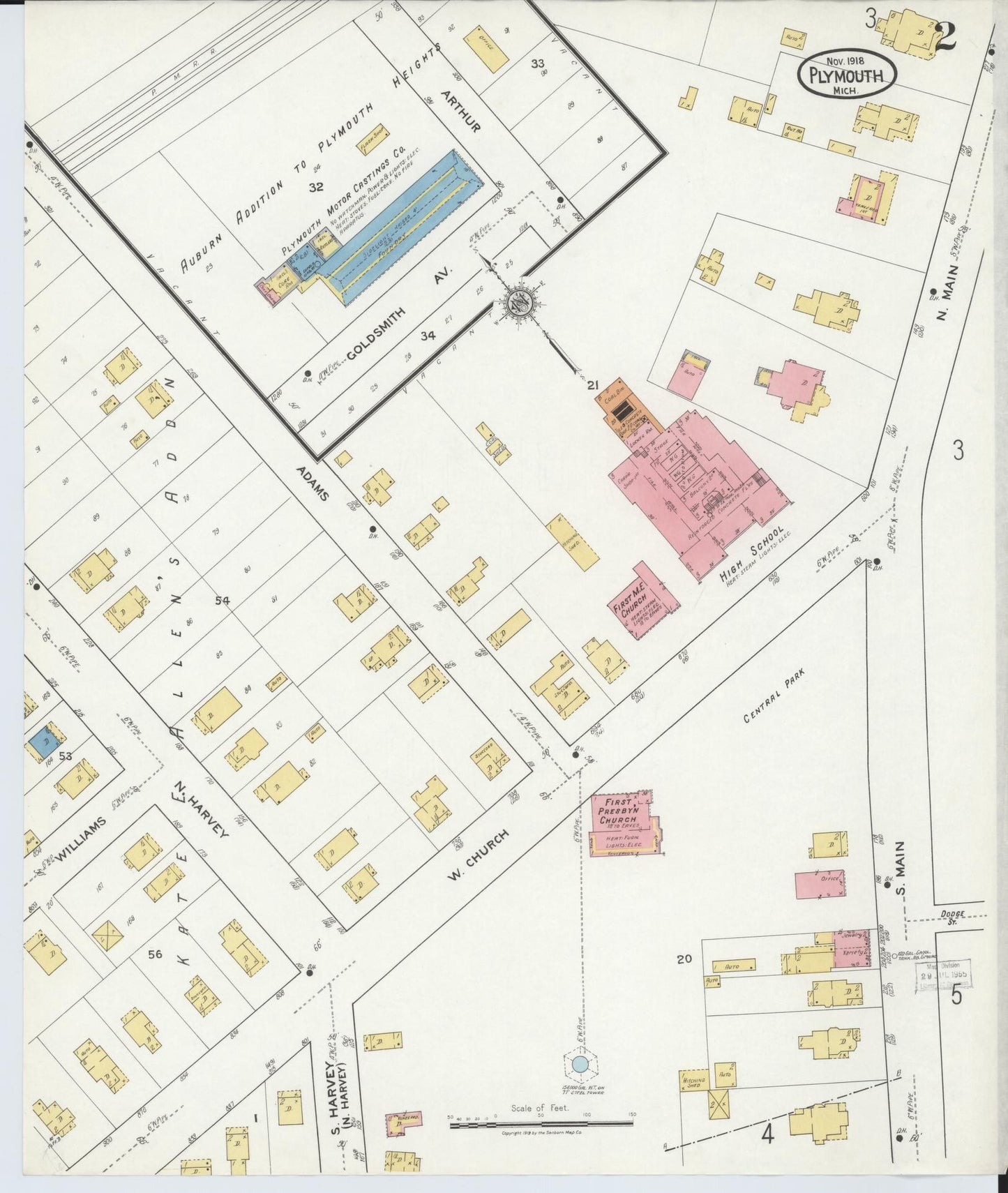 Sanborn Fire Insurance Map from Plymouth, Wayne County, Michigan (1918), Sheet #0002 - Historic Sanborn Fire Insurance Map Print, vintage old map wall art, antique decor, genealogy gift, Michigan Michigan map