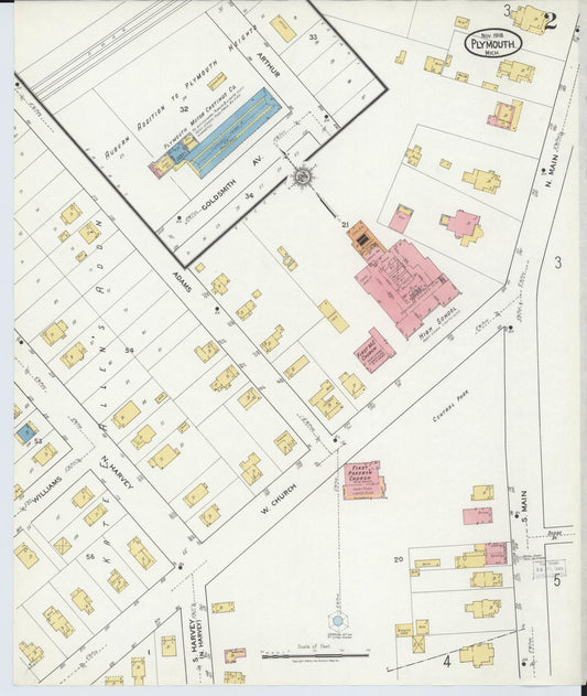 Sanborn Fire Insurance Map from Plymouth, Wayne County, Michigan (1918), Sheet #0002 - Historic Sanborn Fire Insurance Map Print, vintage old map wall art, antique decor, genealogy gift, Michigan Michigan map