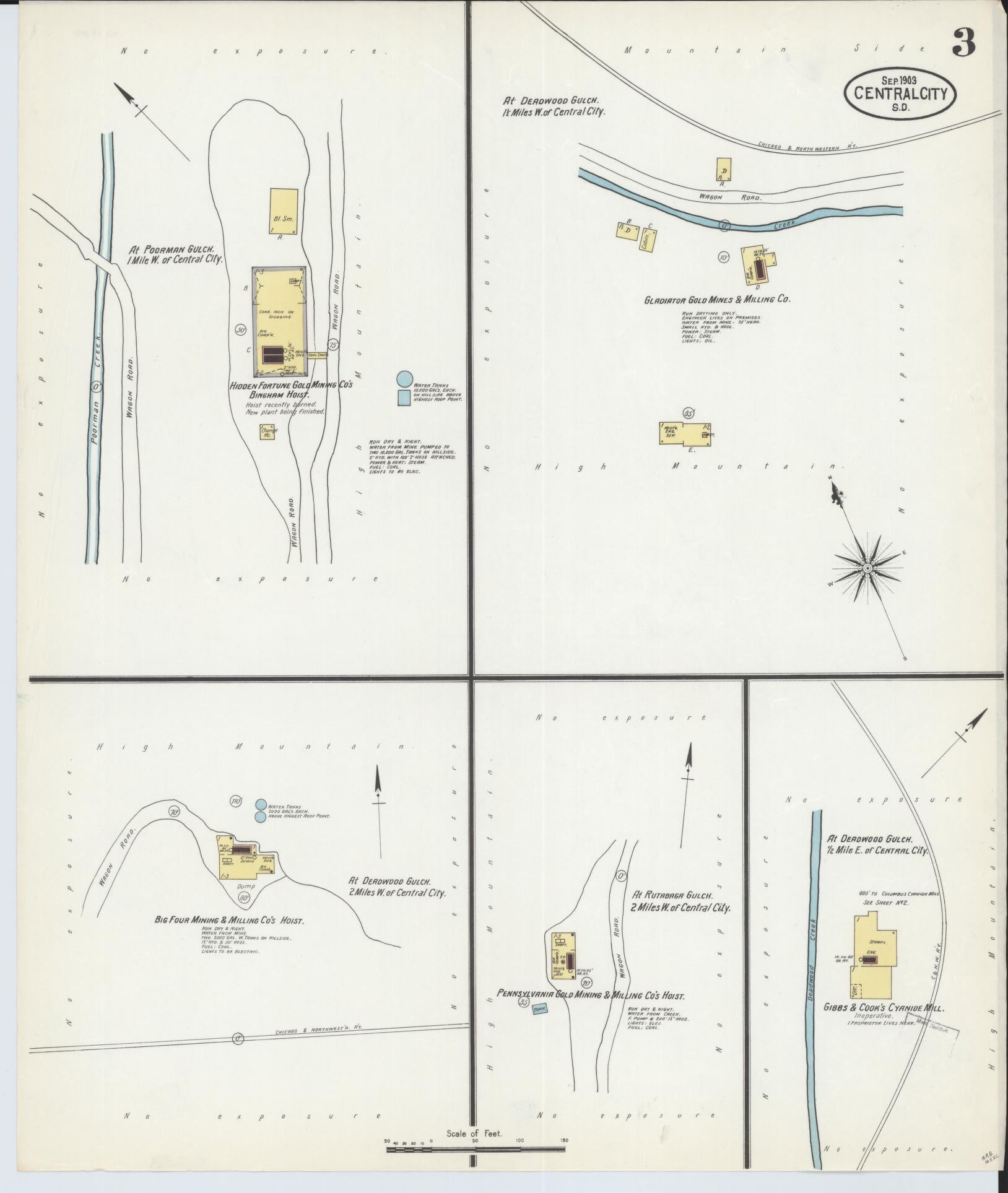 Sanborn Fire Insurance Map from Central City, Lawrence County, South Dakota (1903), Sheet #0003 - Complete Map Set gallery image, historic Sanborn map, vintage wall art, South Dakota South Dakota