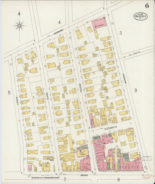 Sanborn Fire Insurance Map from Waverly, Tioga County, New York (1898), Sheet #0006 - Historic Sanborn Fire Insurance Map Print, vintage old map wall art, antique decor, genealogy gift, New York New York map