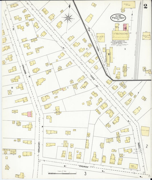 Sanborn Fire Insurance Map from Poultney, Rutland County, Vermont (1904), Sheet #0002 - Historic Sanborn Fire Insurance Map Print, vintage old map wall art, antique decor, genealogy gift, Vermont Vermont map