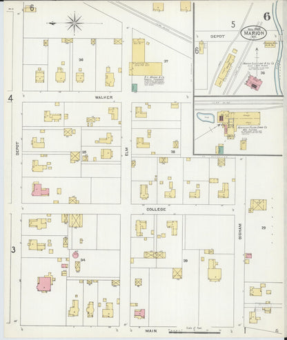 Sanborn Fire Insurance Map from Marion, Crittenden County, Kentucky (1905), Sheet #0006 - Complete Map Set gallery image, historic Sanborn map, vintage wall art, Kentucky Kentucky