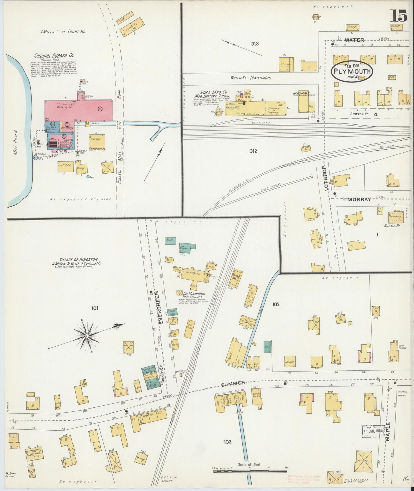Sanborn Fire Insurance Map from Plymouth, Plymouth County, Massachusetts (1906), Sheet #0015 - Complete Map Set gallery image, historic Sanborn map, vintage wall art, Massachusetts Massachusetts