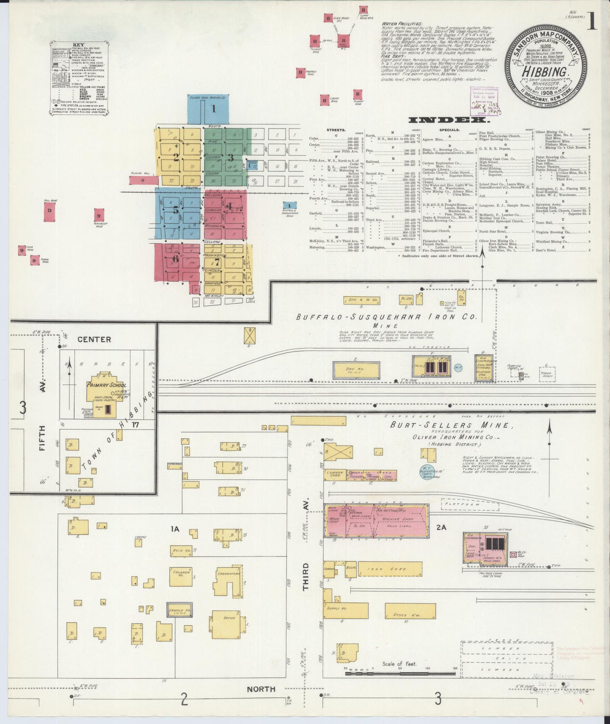 Sanborn Fire Insurance Map from Hibbing, Saint Louis County, Minnesota (1908), Sheet #0001 - Complete Map Set gallery image, historic Sanborn map, vintage wall art, Minnesota Minnesota