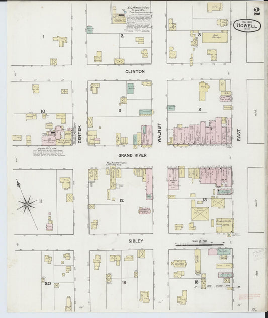 Sanborn Fire Insurance Map from Howell, Livingston County, Michigan (1888), Sheet #0002 - Historic Sanborn Fire Insurance Map Print, vintage old map wall art, antique decor, genealogy gift, Michigan Michigan map