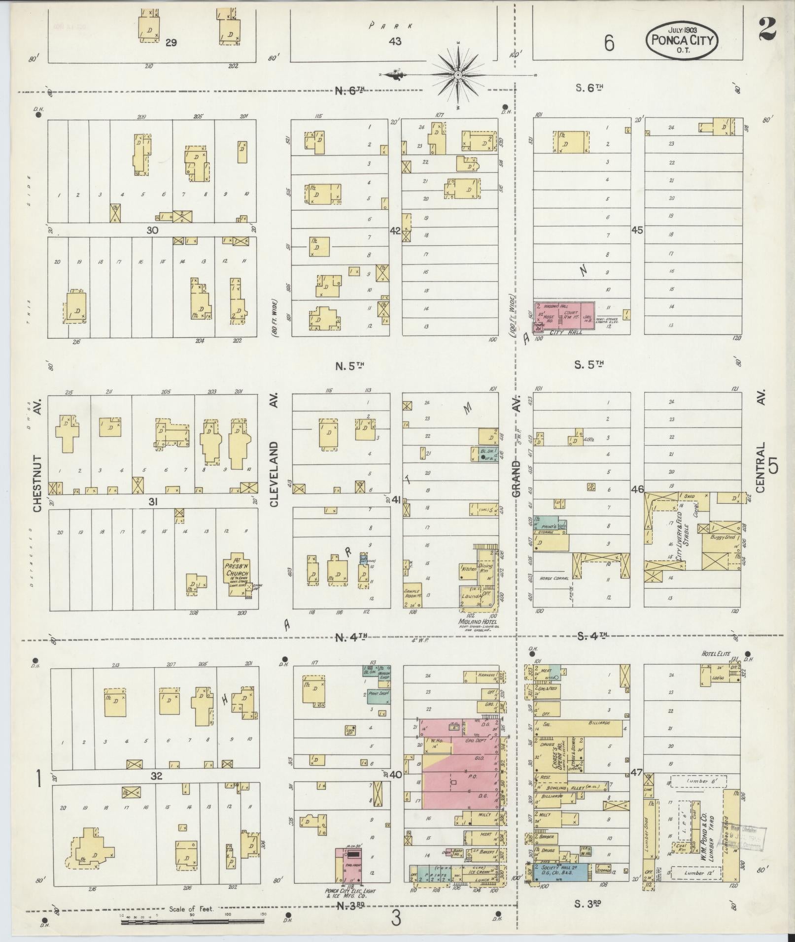 Sanborn Fire Insurance Map from Ponca City, Kay County, Oklahoma (1903), Sheet #0002 - Complete Map Set gallery image, historic Sanborn map, vintage wall art, Oklahoma Oklahoma