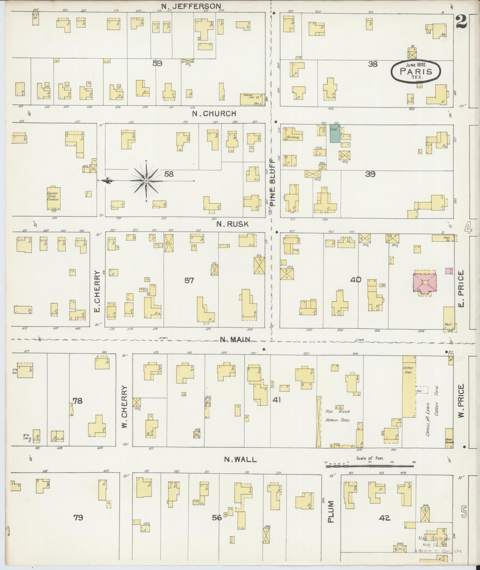 Sanborn Fire Insurance Map from Paris, Lamar County, Texas (1892), Sheet #0002 - Complete Map Set gallery image, historic Sanborn map, vintage wall art, Texas Texas