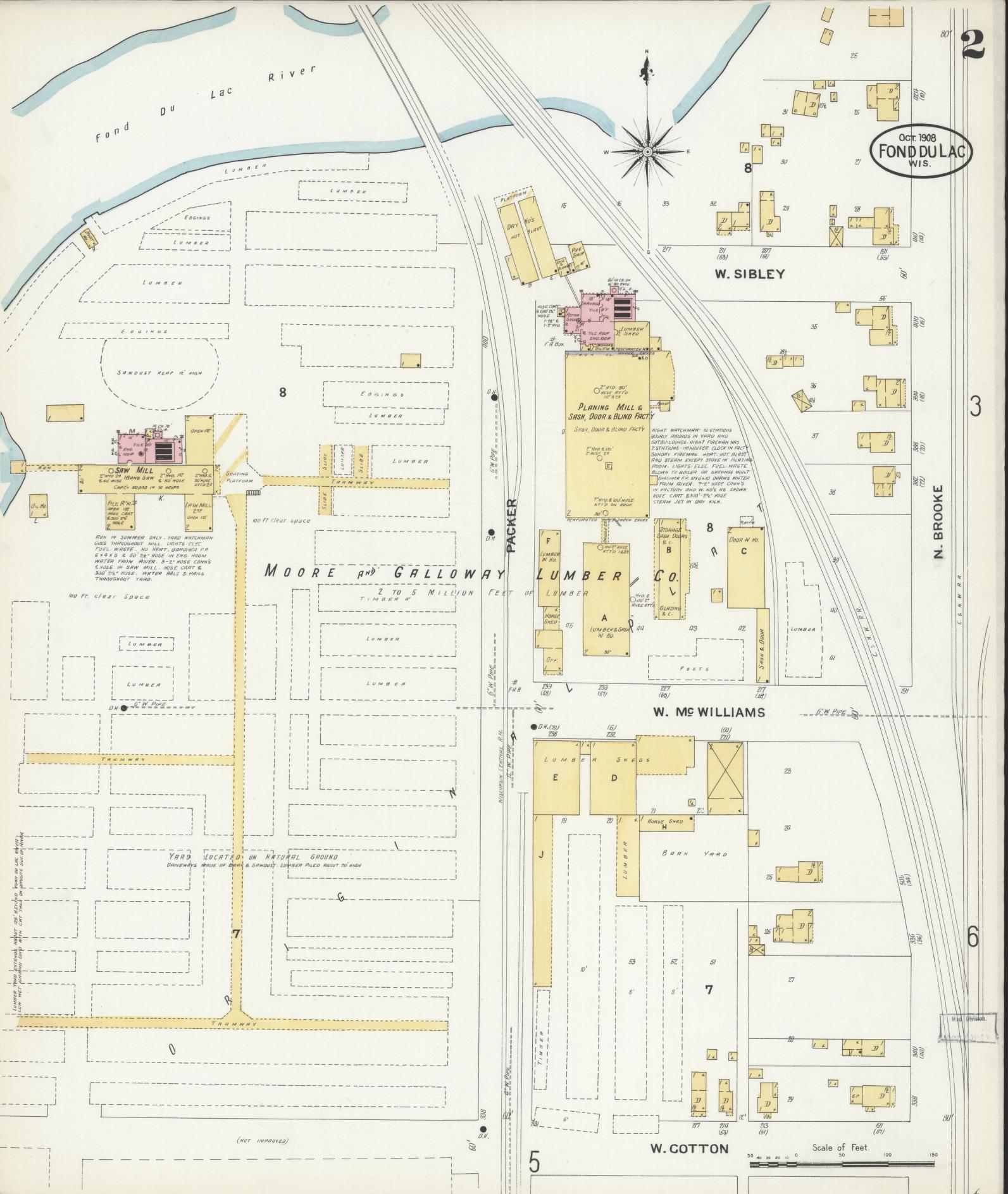Sanborn Fire Insurance Map from Fond du Lac, Fond du Lac County, Wisconsin (1908), Sheet #0002 - Historic Sanborn Fire Insurance Map Print, vintage old map wall art, antique decor, genealogy gift, Wisconsin Wisconsin map
