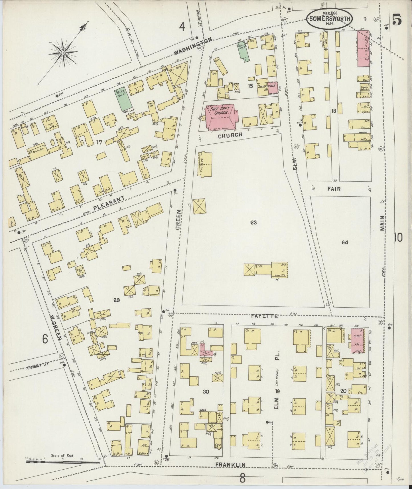 Sanborn Fire Insurance Map from Somersworth, Strafford County, New Hampshire (1898), Sheet #0005 - Complete Map Set gallery image, historic Sanborn map, vintage wall art, Maine Maine