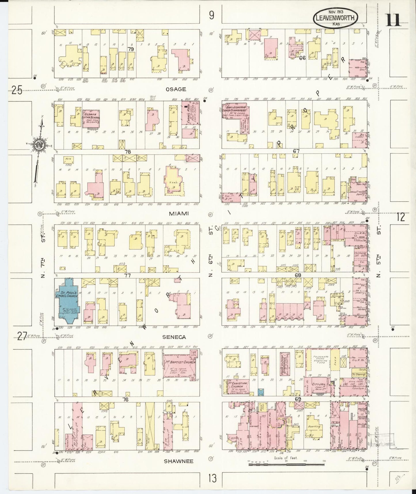 Sanborn Fire Insurance Map from Leavenworth, Leavenworth County, Kansas (1913), Sheet #0012 - Complete Map Set gallery image, historic Sanborn map, vintage wall art, Kansas Kansas