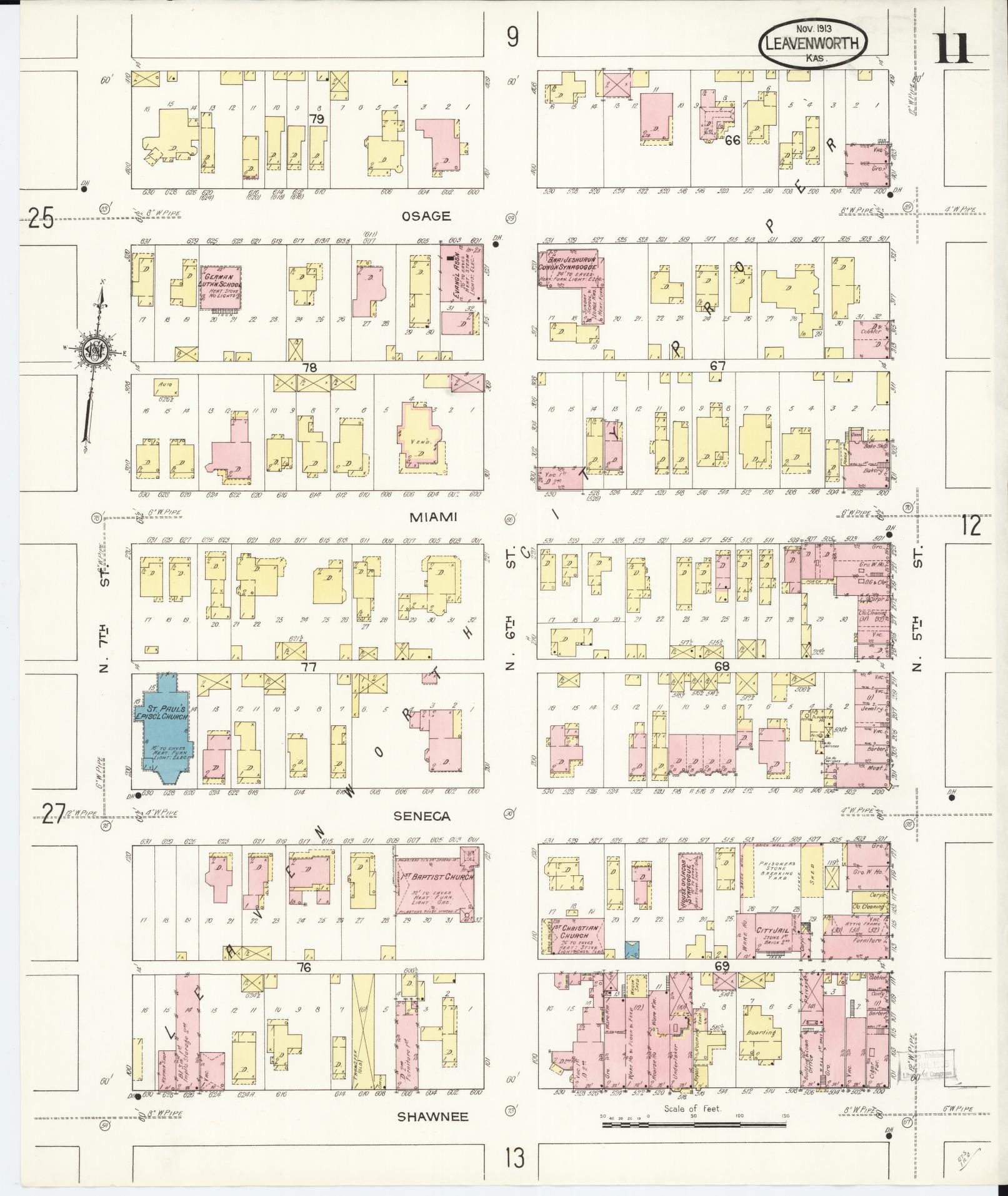 Sanborn Fire Insurance Map from Leavenworth, Leavenworth County, Kansas (1913), Sheet #0012 - Complete Map Set gallery image, historic Sanborn map, vintage wall art, Kansas Kansas