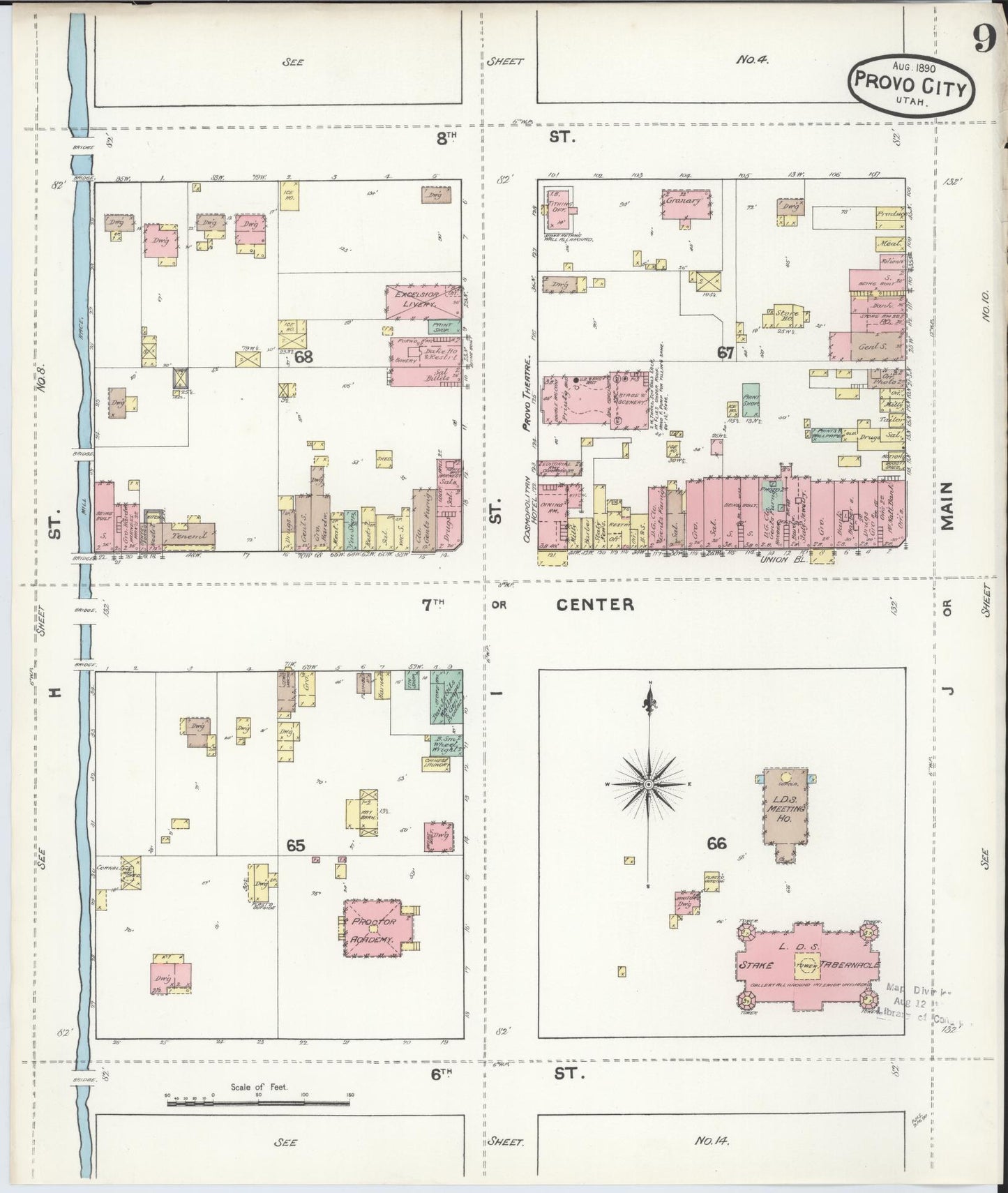 Sanborn Fire Insurance Map from Provo, Utah County, Utah (1890), Sheet #0009 - Complete Map Set gallery image, historic Sanborn map, vintage wall art, Provo Utah